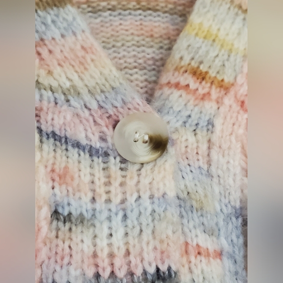 Dreamers By Debut Size L Multi Colour Fringe Button Up V-Neck Knit Sweater - Picture 7 of 10